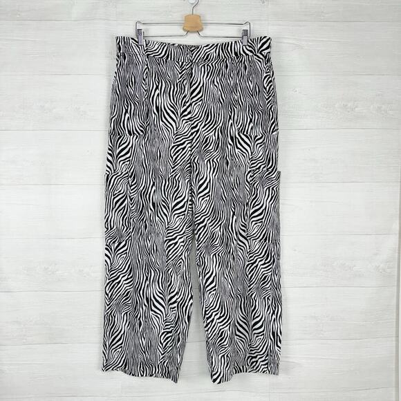 Michael Kors Womens Linen Blend Cargo Pants Plus Size 2X Zebra Print Casual - Picture 16 of 16